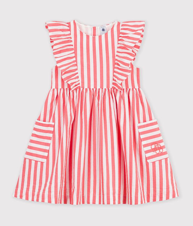 Children's sleeveless stripy cotton dress pink/white