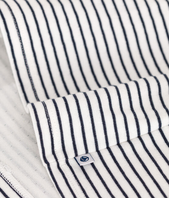 Babies' Long-Sleeved Stripy Tube-Knit Dress MARSHMALLOW white/SMOKING blue