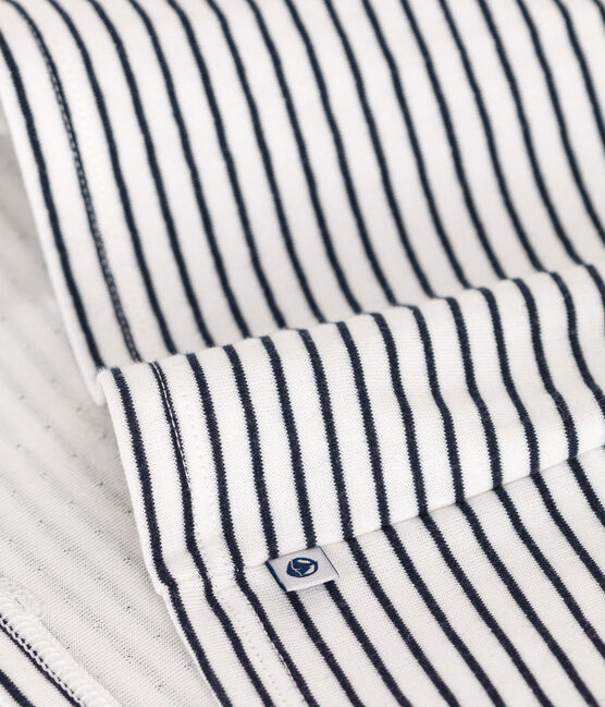 Babies' Long-Sleeved Stripy Tube-Knit Dress MARSHMALLOW white/SMOKING blue