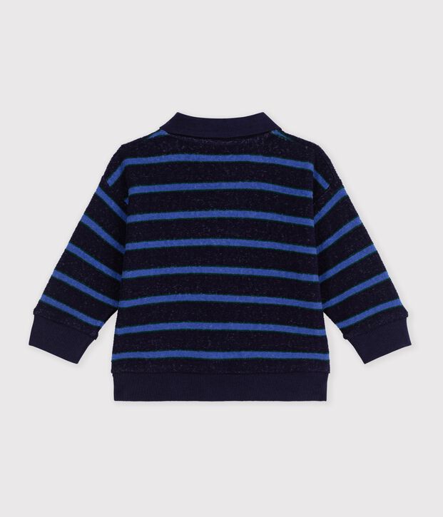 Babies' stripy 0cotton sweatshirt with a polo collar blue/multicolor