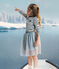 Girls' plain sequinned tulle skirt CO2 blue/ARGENT