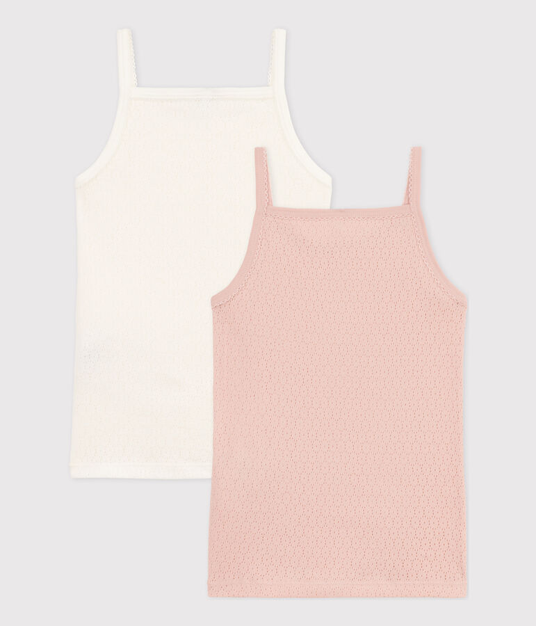 Girls' Plain Cotton Openwork Strappy Vest Tops - 2-Pack multicolor