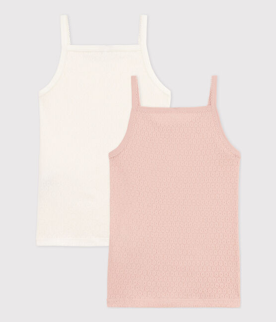 Girls' Plain Cotton Openwork Strappy Vest Tops - 2-Pack variante 1