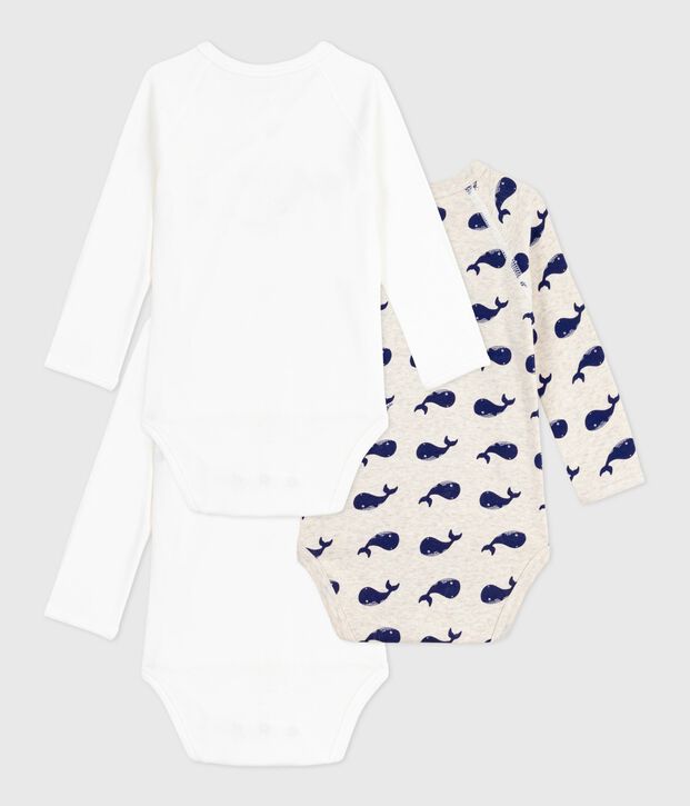 Pack of babies' long-sleeved printed cotton wrapover bodies multicolor
