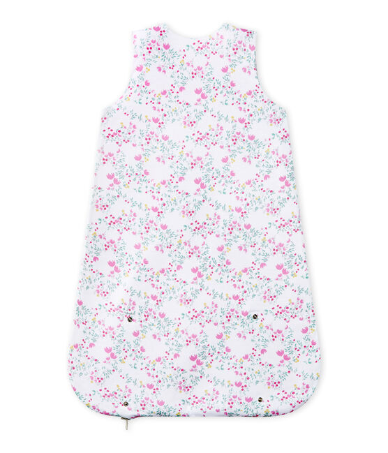 Baby girl's reversible sleeping bag ECUME white/MULTICO white