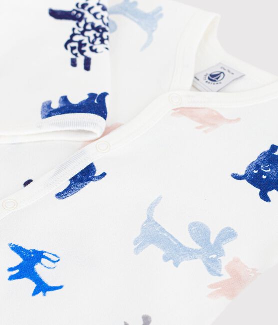 Babies' printed brushed fleece dog print pyjama suit MARSHMALLOW white/MULTICO white