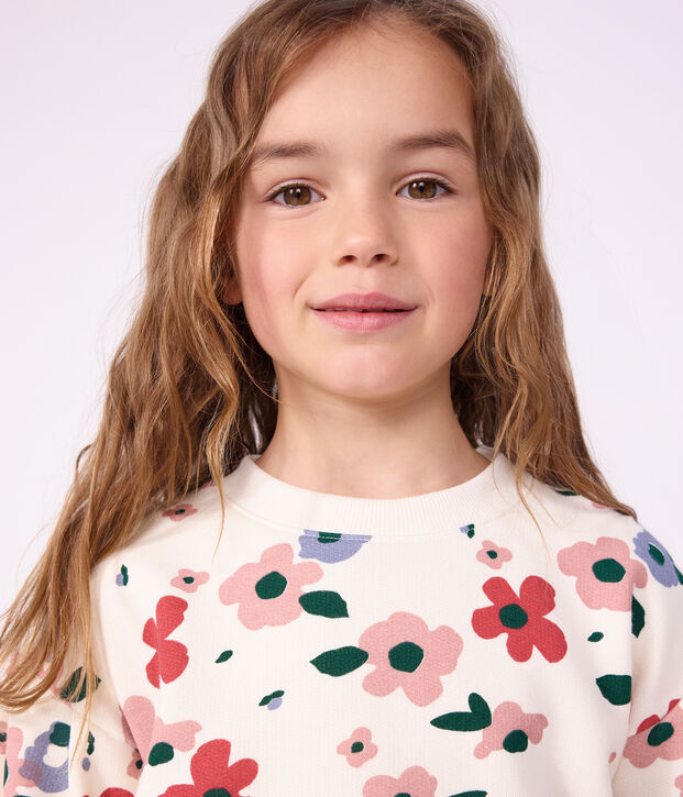 Children's floral print cotton sweatshirt Ecru/multicolor