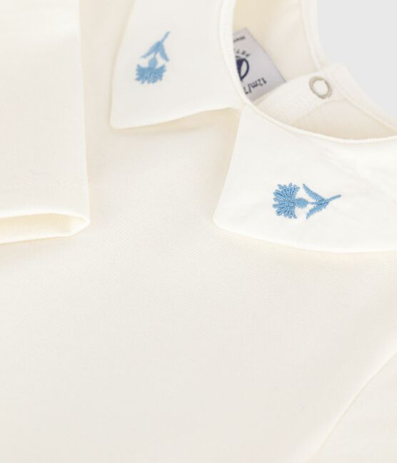 Babies' long sleeved cotton blouse with an embroidered collar MARSHMALLOW white