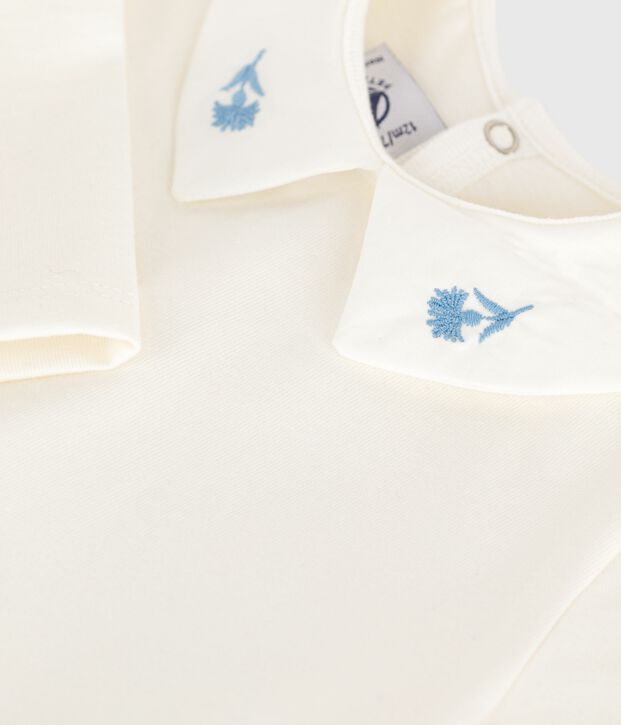 Babies' long sleeved cotton blouse with an embroidered collar white