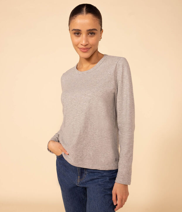 Women's Straight Round-Neck Cotton T-Shirt grey