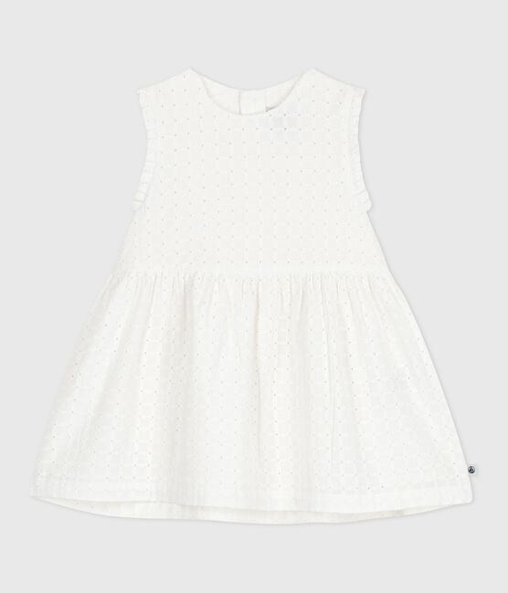 Babies' sleeveless white cotton broderie anglaise dress MARSHMALLOW white