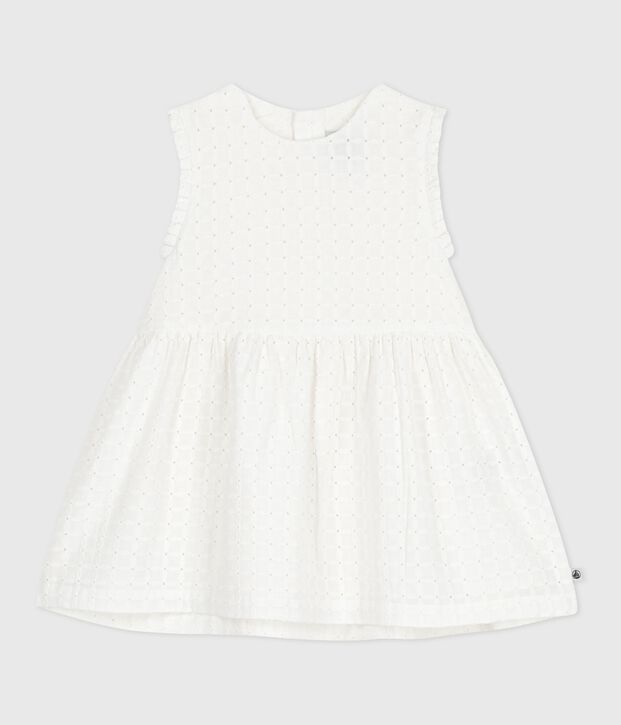 Babies' sleeveless white cotton broderie anglaise dress white