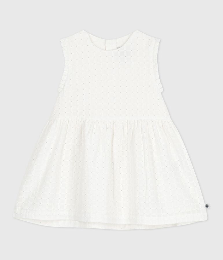 Babies' sleeveless white cotton broderie anglaise dress white
