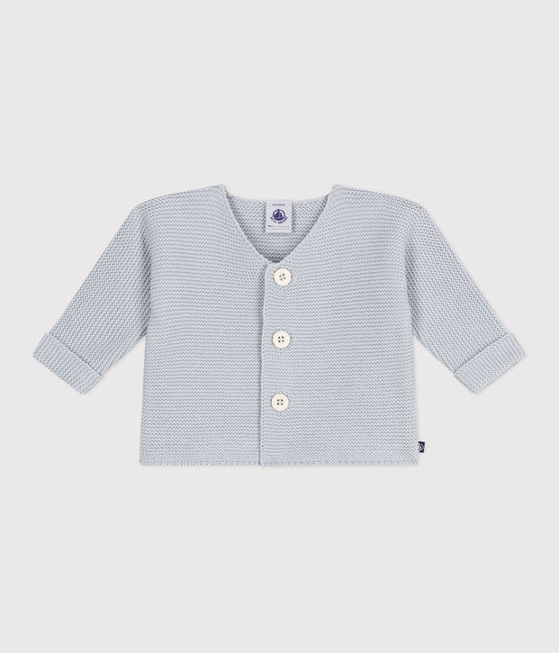 Babies' moss stitch cotton cardigan blue