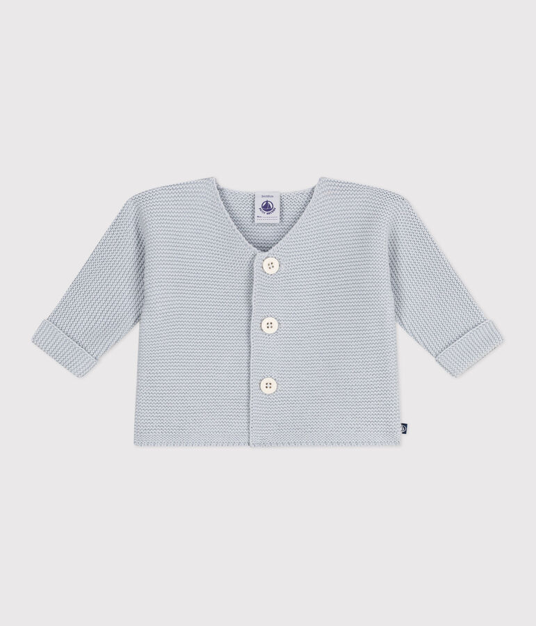Babies' moss stitch cotton cardigan blue