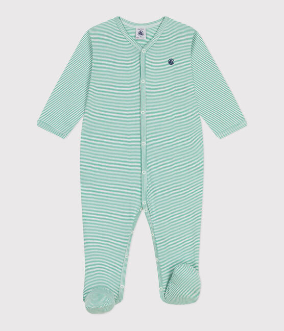 Babies' stripy cotton pyjama suit ALOEVERA green