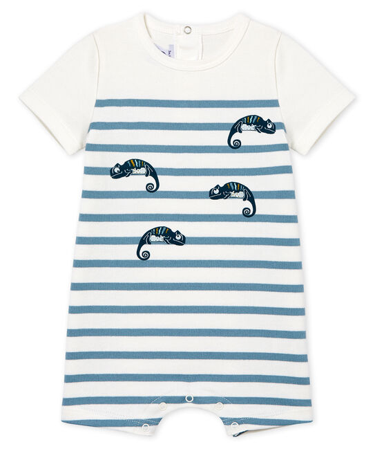 Baby Boys' Short-Sleeved Playsuit MARSHMALLOW white/FONTAINE blue