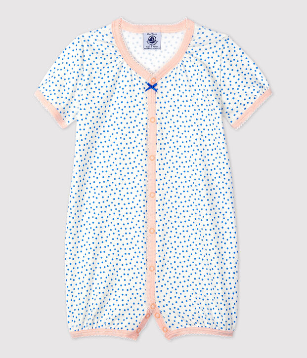 Babies' Spotted Organic Cotton Playsuit white/blue