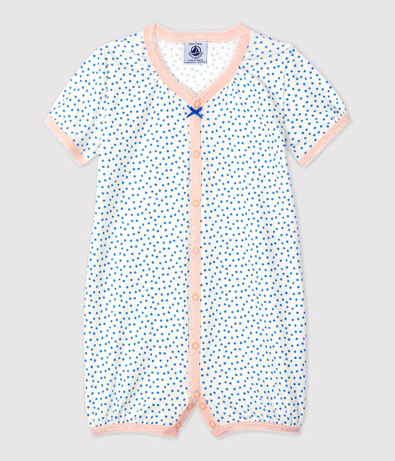 Babies' Spotted Organic Cotton Playsuit MARSHMALLOW white/BRASIER blue