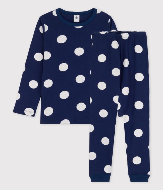Unisex Spotted Organic Cotton Pyjamas MEDIEVAL blue/MARSHMALLOW white