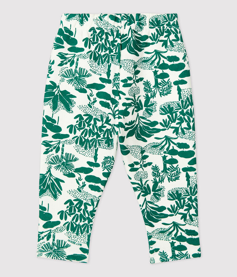 Babies' Fleece Plant Print Trousers MARSHMALLOW white/GAZON green
