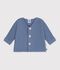 Baby cardigan knitted in garter stitch in plain cotton blue