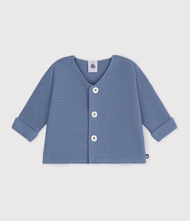Cardigan b&eacute;b&eacute; tricot point mousse en coton uni blue