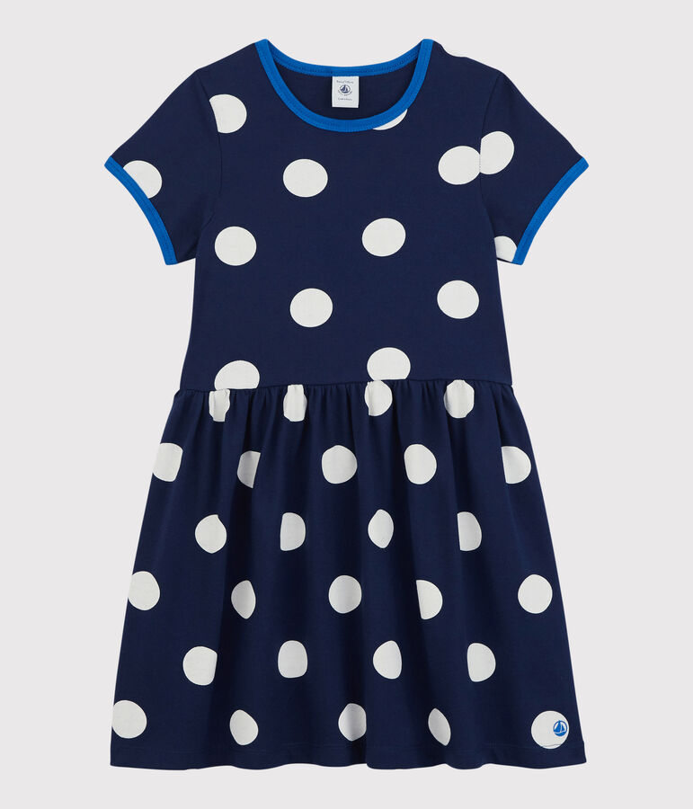 Girls' Short-Sleeved Cotton Dress blue/white