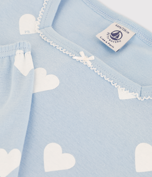 Girls' Blue Heart Pattern Organic Cotton Short Pyjamas blue/white