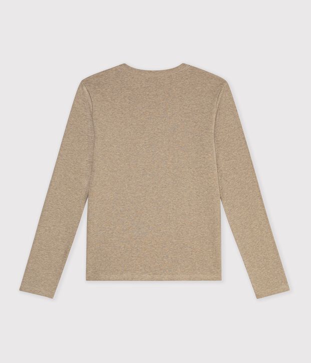 Women's long sleeved plain cotton T-shirt beige