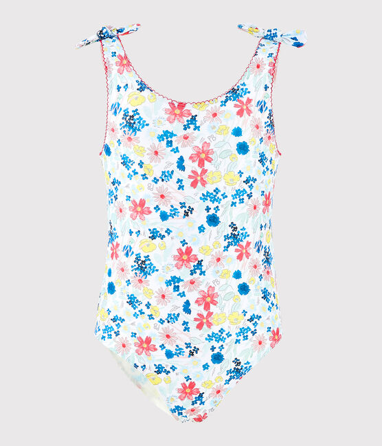 Girls' One-Piece Recycled Swimsuit MARSHMALLOW white/MULTICO white