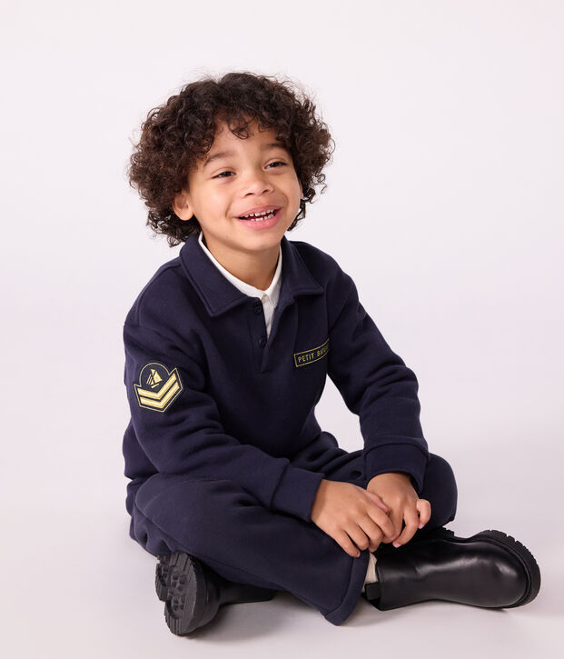 Children's plain cotton polo-style sweatshirt blue