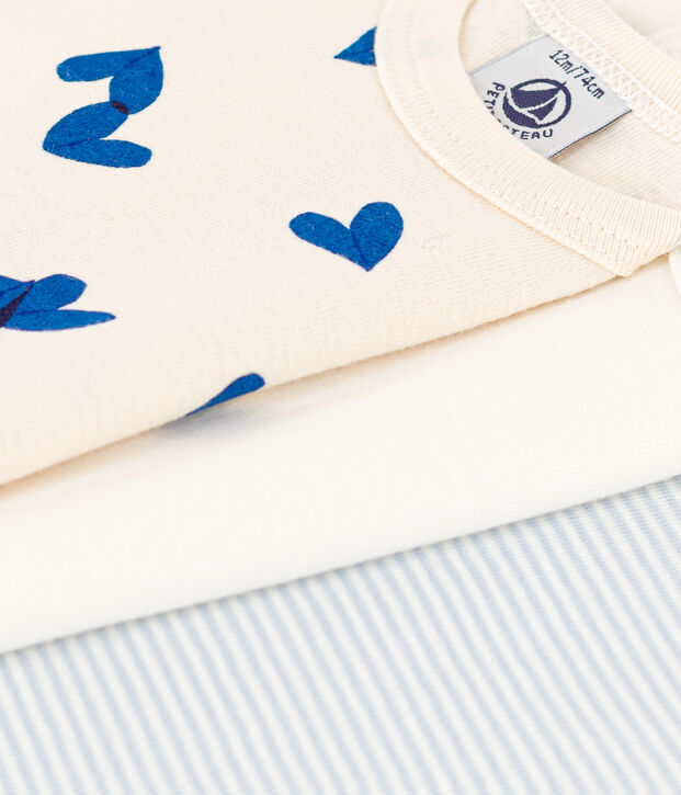 Babies' Blue Heart Patterned Long-Sleeved Cotton Bodysuits - 3-Pack multicolor
