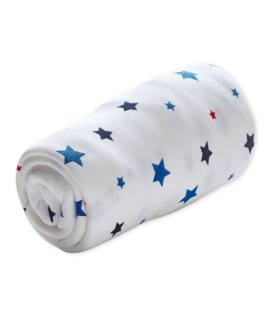 Baby boy's fitted crib sheet with stars ECUME white/MULTICO white