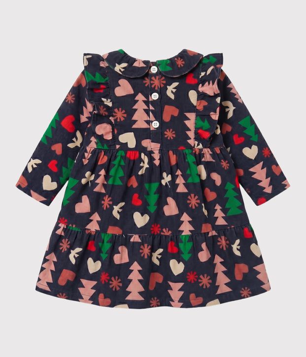 Babies' long-sleeved flannel dress blue/multicolor