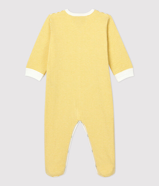 Baby Girls' Yellow Pinstriped Organic Cotton Sleepsuit OCRE yellow/MARSHMALLOW white