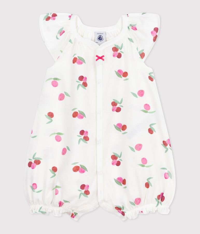 Babies' short fruit-pattern cotton jumpsuit MARSHMALLOW white/MULTICO white
