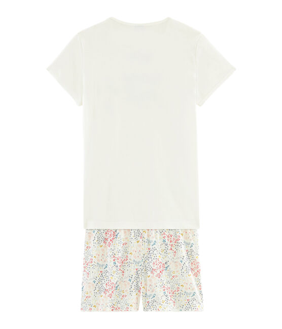 Girls' Ribbed Cropped Pyjamas MARSHMALLOW white/MULTICO white