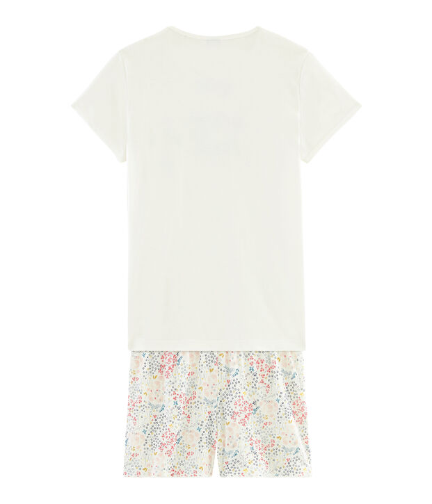 Girls' Ribbed Cropped Pyjamas white/multicolor