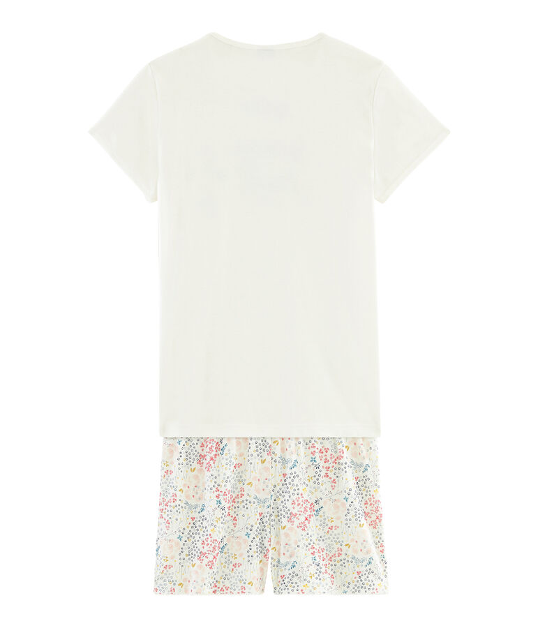 Girls' Ribbed Cropped Pyjamas white/multicolor