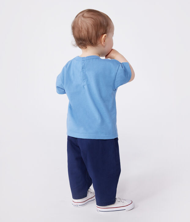 Babies' short-sleeved plain cotton T-shirt blue