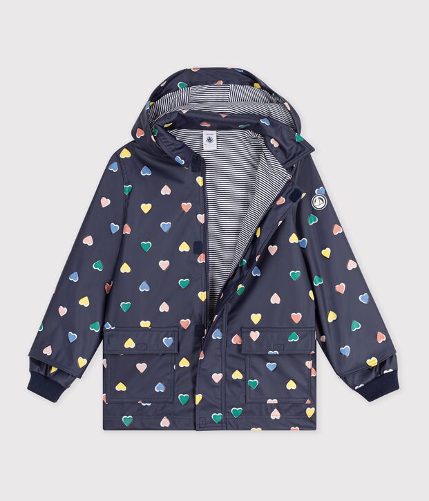 Children's heart print raincoat blue/multicolor
