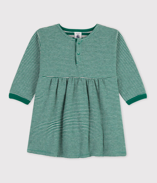 Babies' Long-Sleeved Tube-Knit Pinstriped Dress green/grey