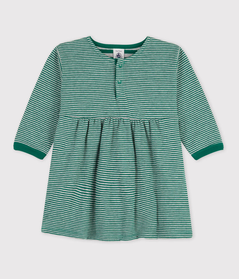 Babies' Long-Sleeved Tube-Knit Pinstriped Dress green/grey
