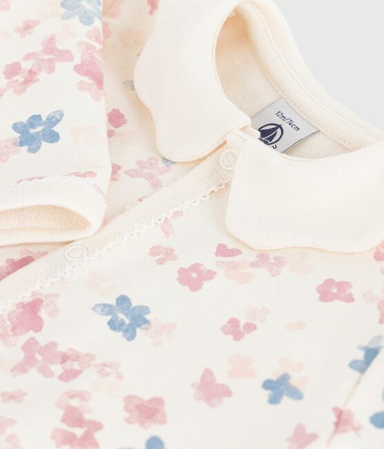 Babies' floral-print brushed fleece pyjamas with a petal collar MILK /MULTICO