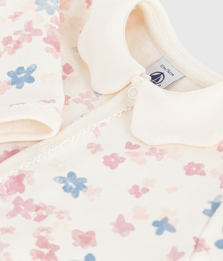Babies' floral-print brushed fleece pyjamas with a petal collar Ecru/multicolor