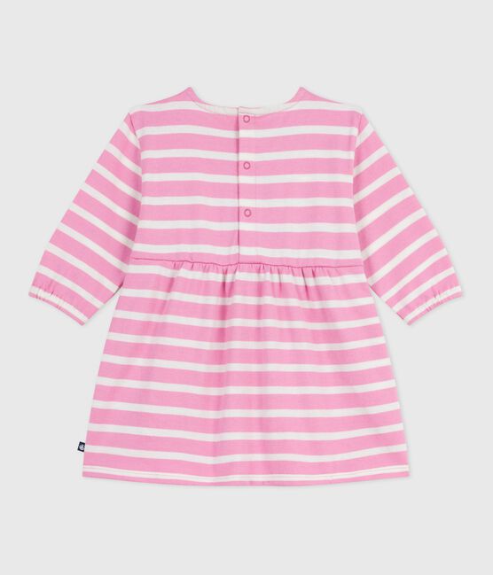 Babies' long-sleeved stripy cotton dress BOUDOIR pink/MILK