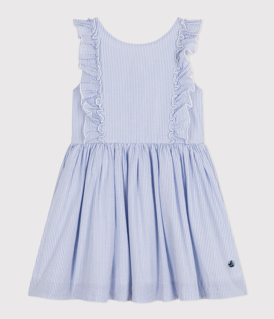 Girls' striped sleeveless poplin dress BLEU /MARSHMALLOW /ARGENT