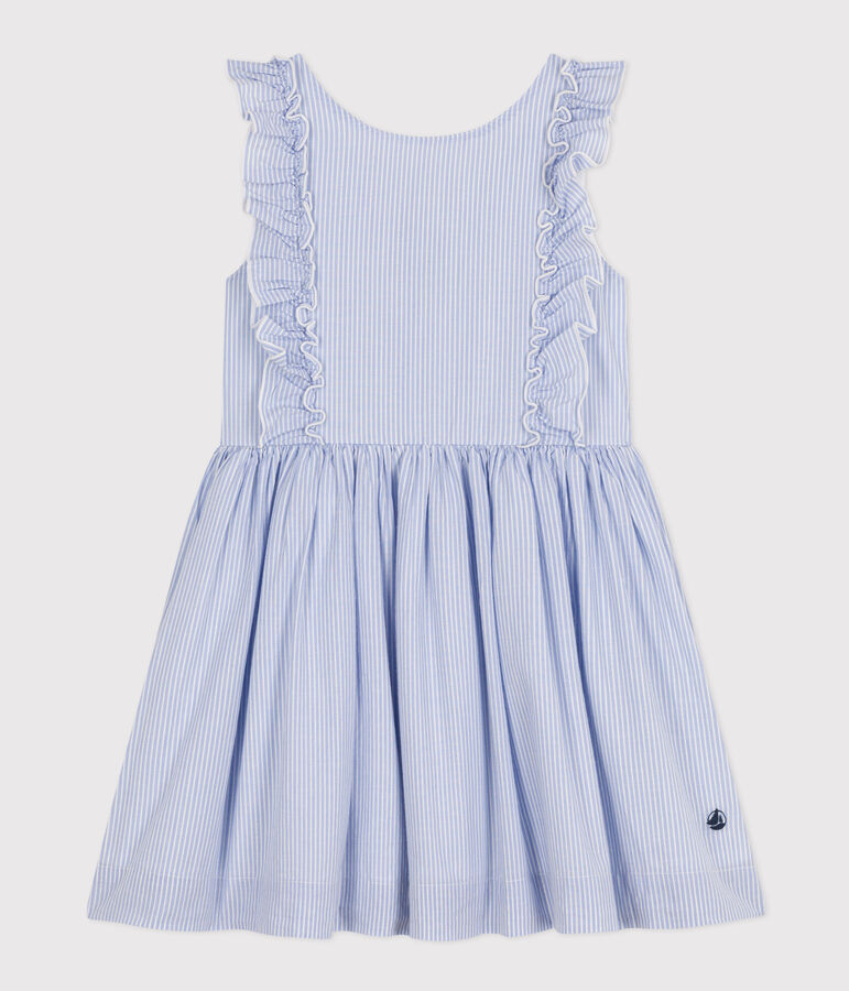 Girls' striped sleeveless poplin dress blue/white/grey