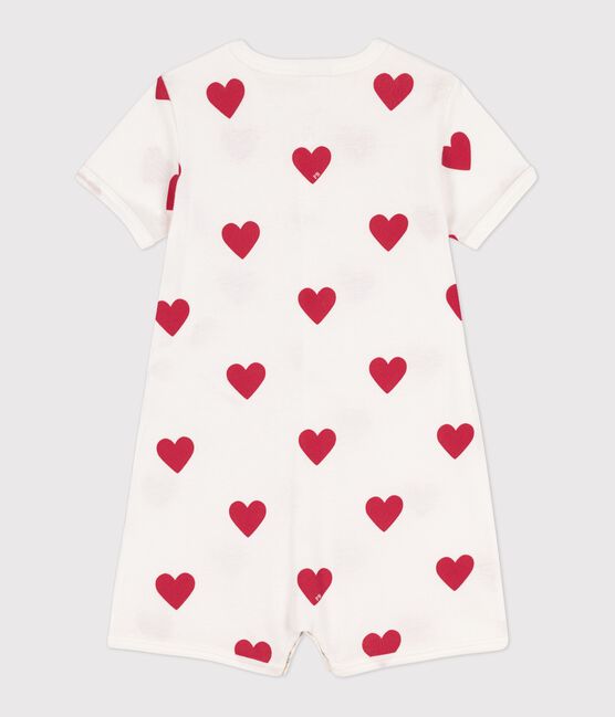 Babies' Heart Patterned Cotton Playsuit MARSHMALLOW white/TERKUIT red